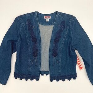 Vintage Wanted Beads Beautiful Denim Jacket L USA Beaded Embroidered NWT 80s 90s